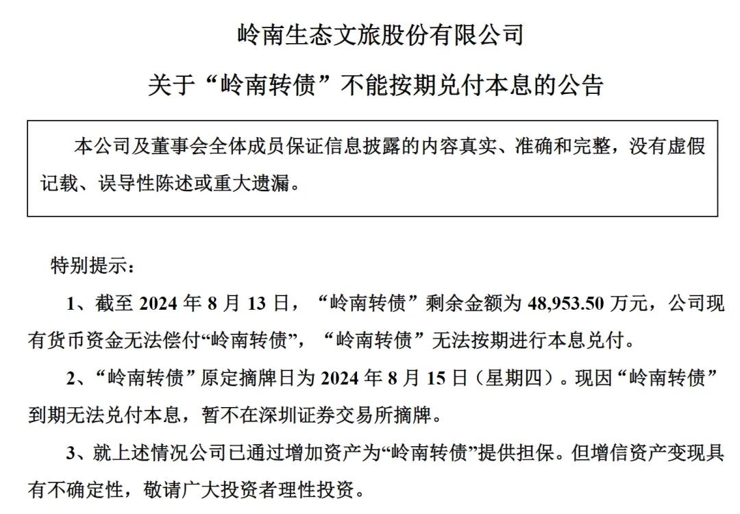半年涨超600%的“大牛股”，岭南股份3连跌停！突然公告：多笔债务逾期，流动资金紧张！  第5张