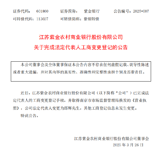 4480yy在线A片无码 紫金银行：公司法定代表人变更为邵辉  第1张