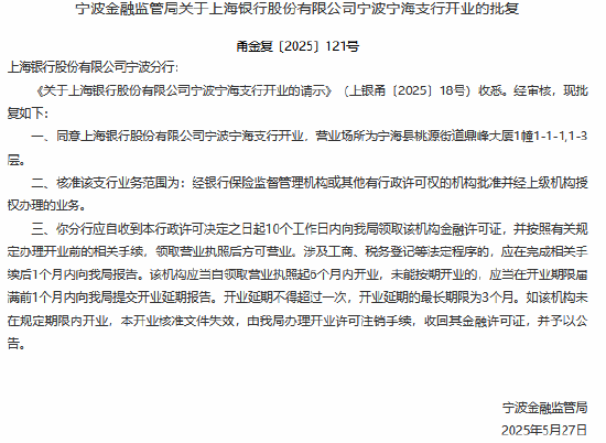 4500网约外围模特女神 上海银汉宁波宁海支行获准开业  第1张