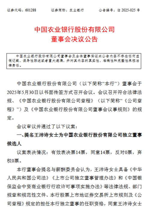 4480yy在线A片无码 农业银行：提名王沛诗为独立董事候选人  第1张