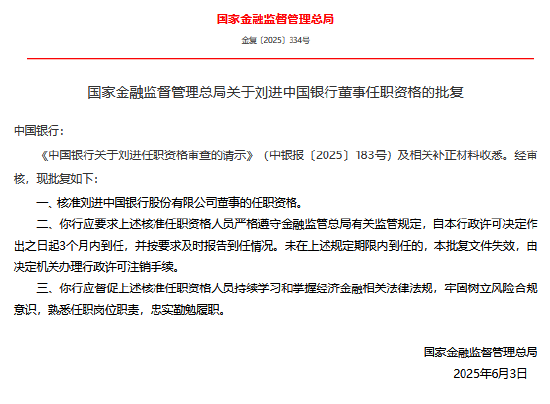 4480午夜理论免费无码 中国银行董事刘进任职资格获核准  第1张